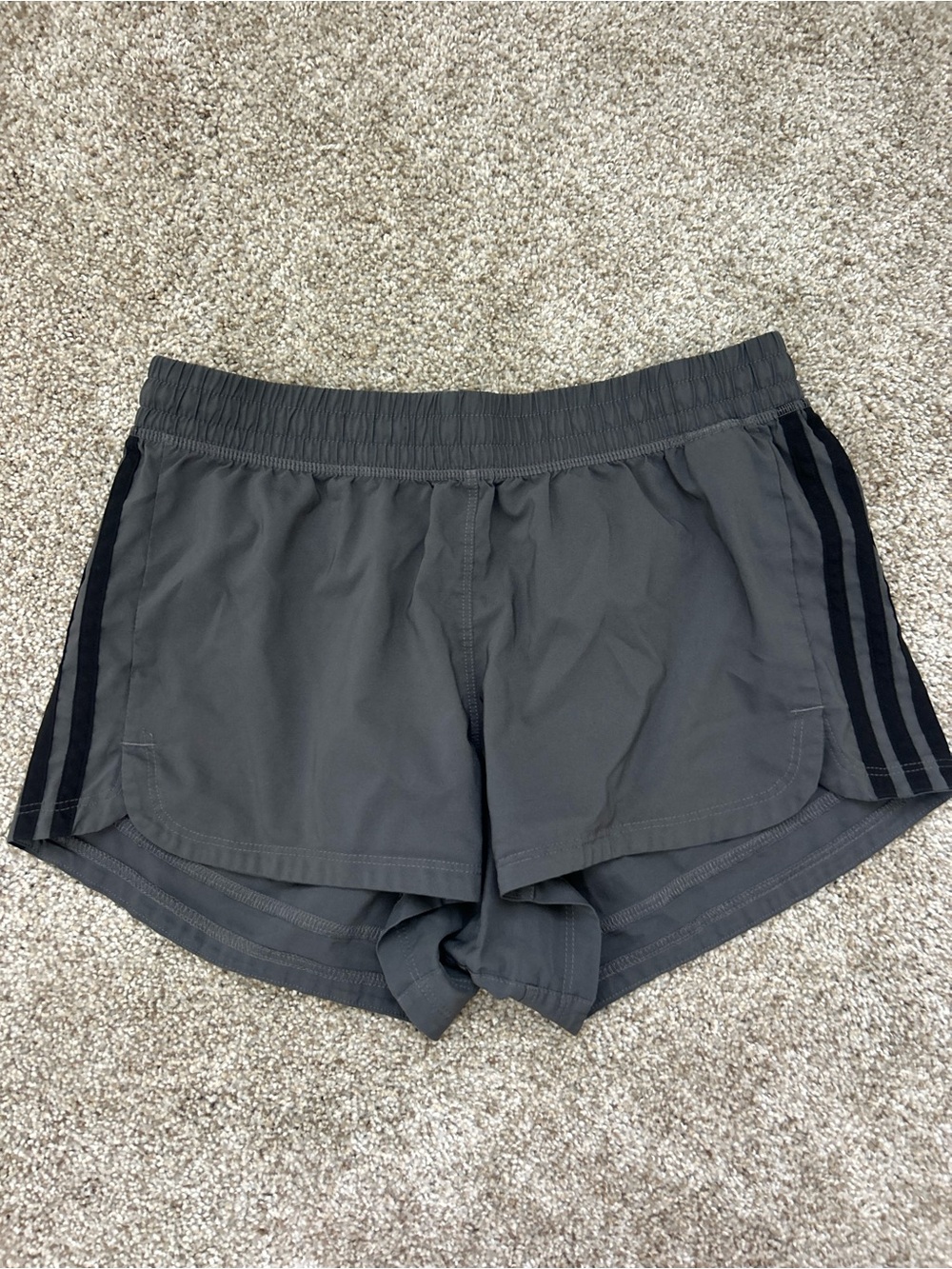 Adidas Gray Athletic Shorts with Black Side Stripes